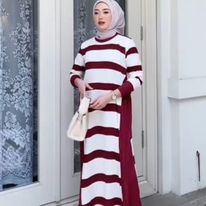 Dress Viona Motif Strip Hitam